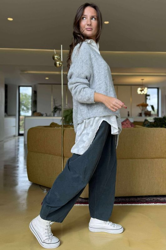 Made in Italy Big Softie Super Slant Knit Top Light Grey Marl